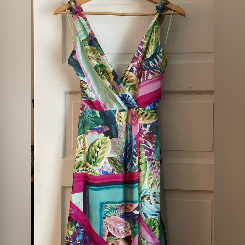 NWT Zara Women’s Multicolored Satin Tropical Midi Sundress Size XS